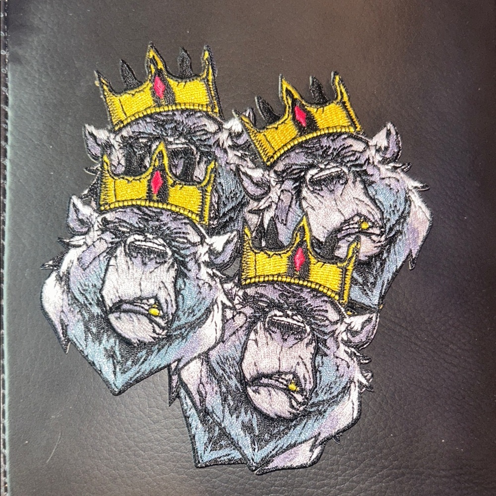Black Leather Patch with Crowned Lions